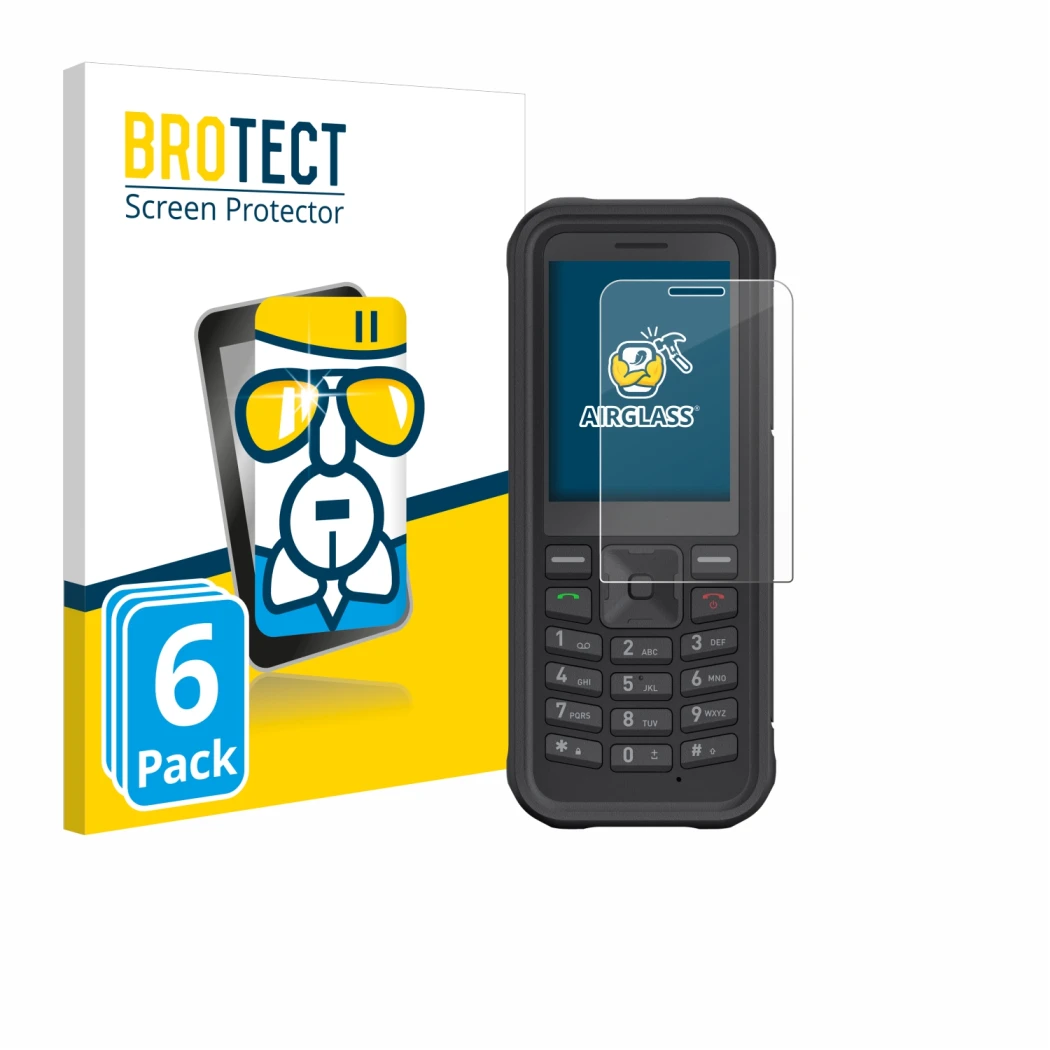 Face avant d’un emballage produit avec le logo de la marque BROTECT. À côté, l’appareil Sonim XP100 est représenté avec la pro