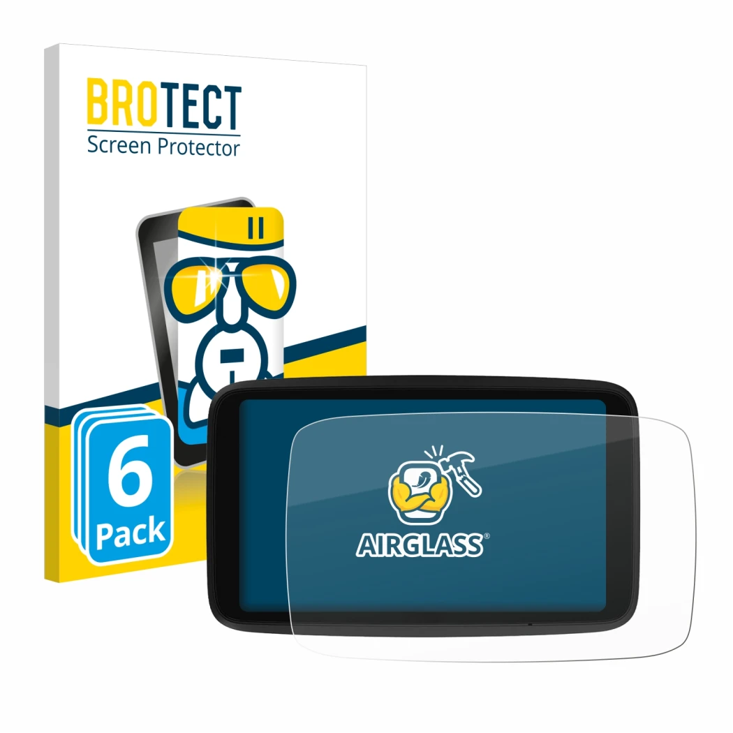 Face avant d’un emballage produit avec le logo de la marque BROTECT. À côté, l’appareil TomTom GO Advanced est représenté avec