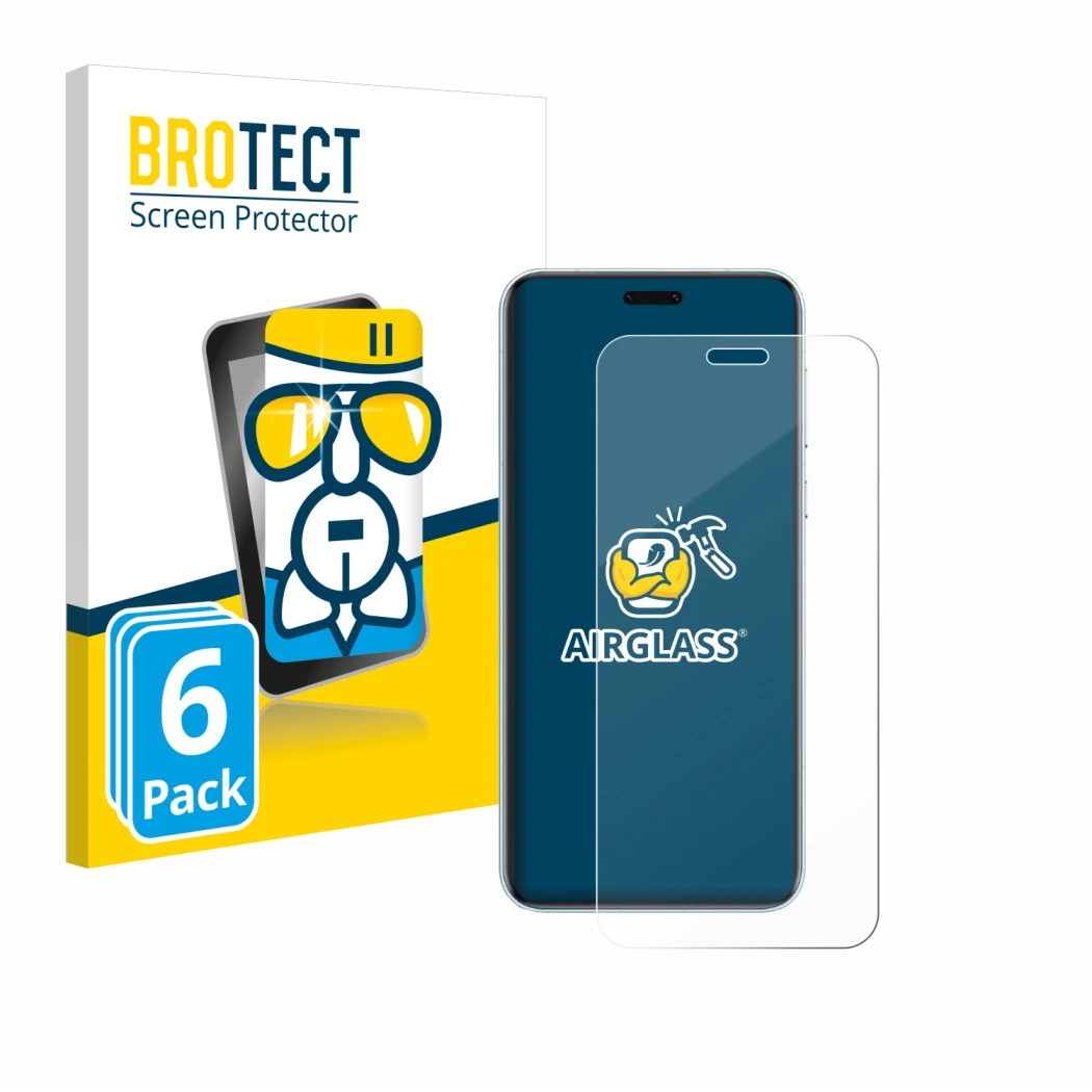 Face avant d’un emballage produit avec le logo de la marque BROTECT. À côté, l’appareil Honor Magic 7 RSR Porsche Design est r