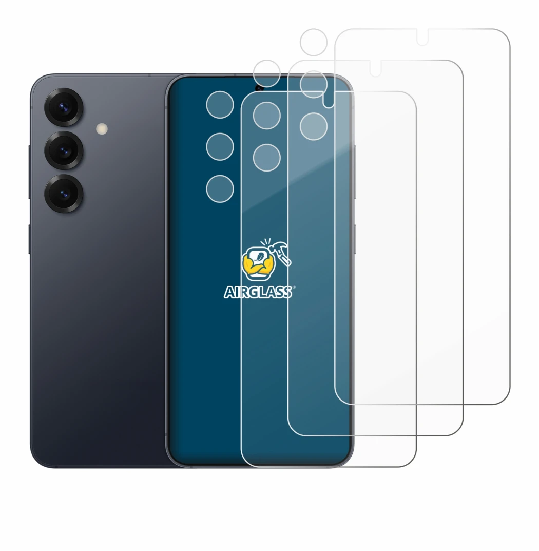 Image de l'appareil Samsung Galaxy S25 (Avant+Caméra) avec une grande variété de protections d'écran.