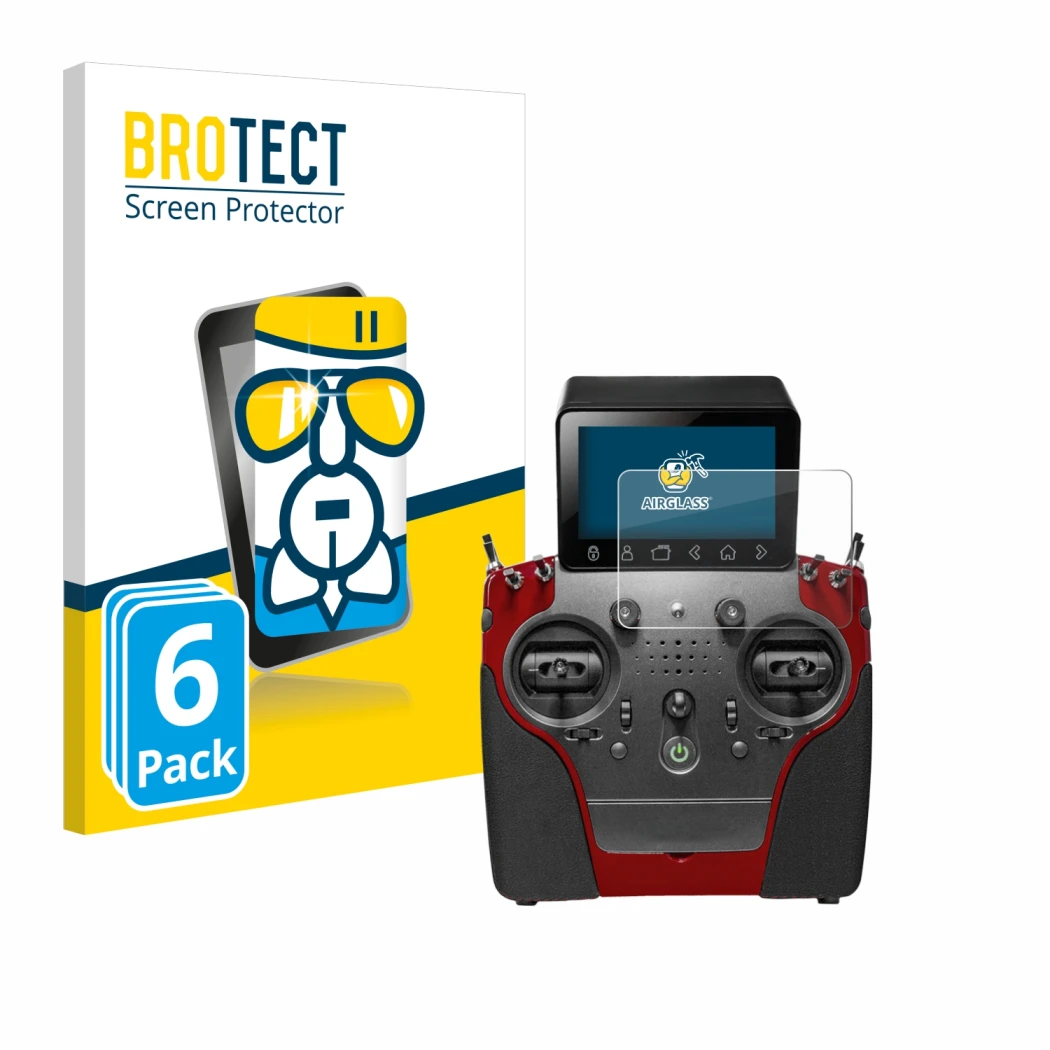Face avant d’un emballage produit avec le logo de la marque BROTECT. À côté, l’appareil PowerBox Systems Atom est représenté a