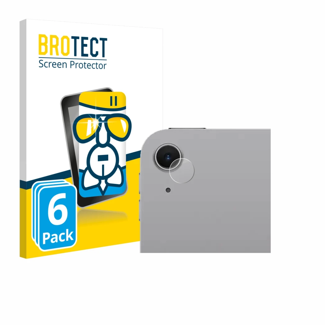 Face avant d’un emballage produit avec le logo de la marque BROTECT. À côté, l’appareil Apple iPad Air 11