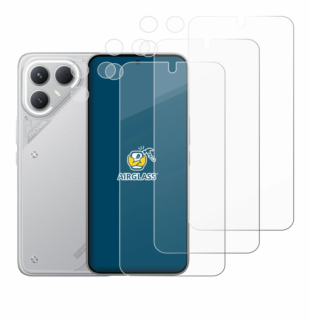 Image de l'appareil Tecno Pova 7 Pro (Avant+Caméra) avec une grande variété de protections d'écran.