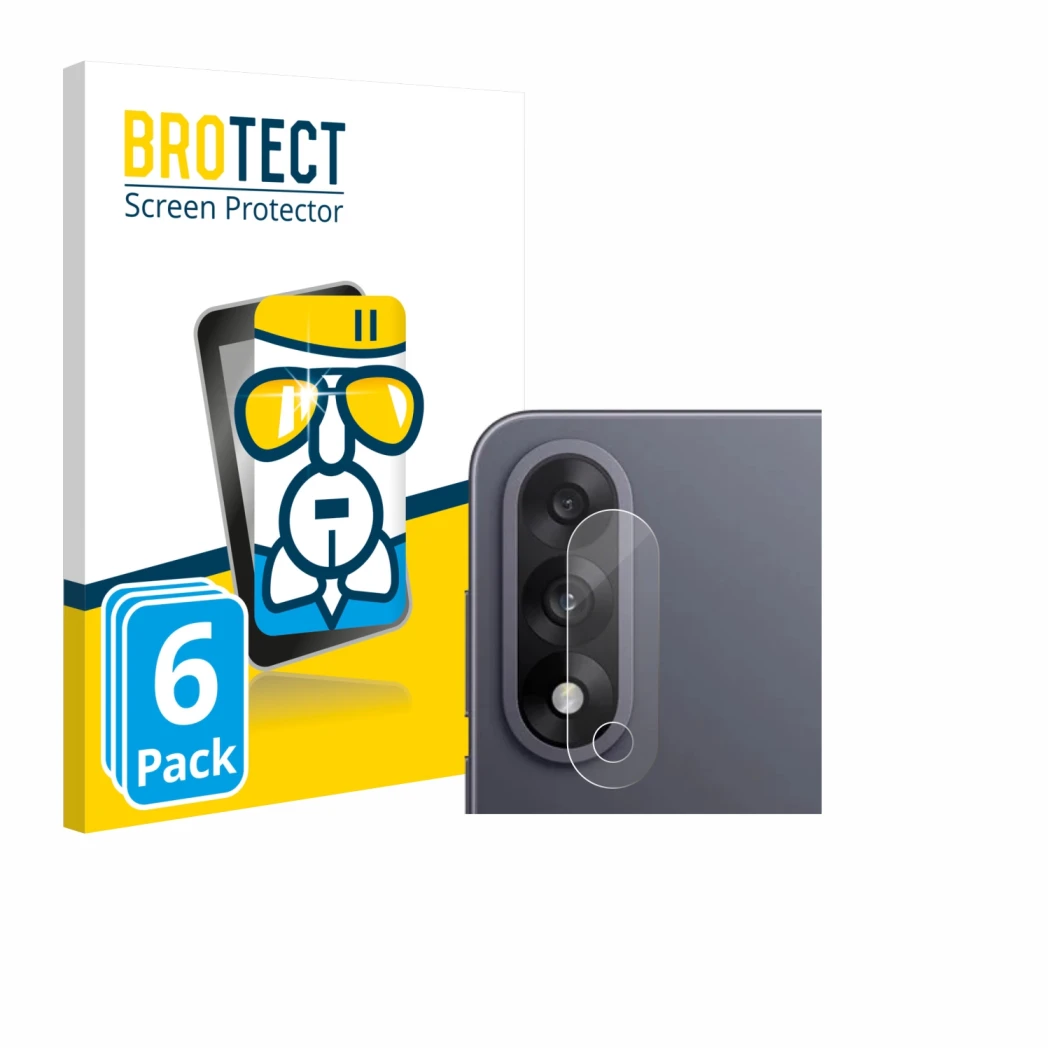 Face avant d’un emballage produit avec le logo de la marque BROTECT. À côté, l’appareil OnePlus Nord 5 (Caméra UNIQUEMENT) est