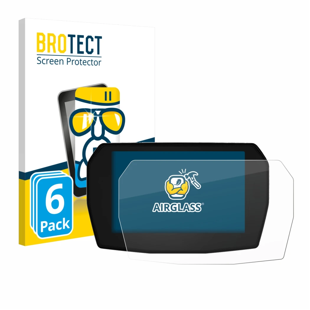 Face avant d’un emballage produit avec le logo de la marque BROTECT. À côté, l’appareil Ducati Streetfighter V2 2025 est repré