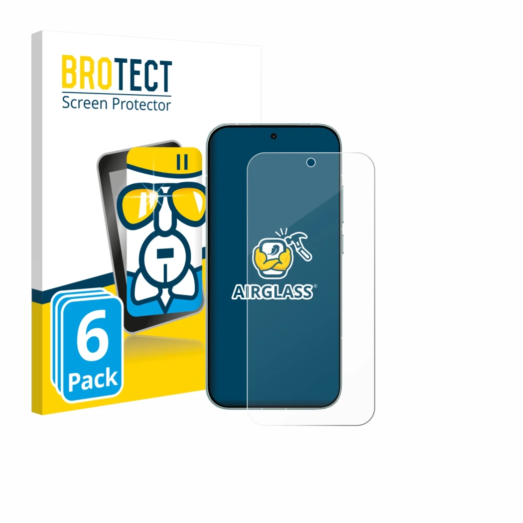 Face avant d’un emballage produit avec le logo de la marque BROTECT. À côté, l’appareil Xiaomi Redmi Turbo 5 est représenté av