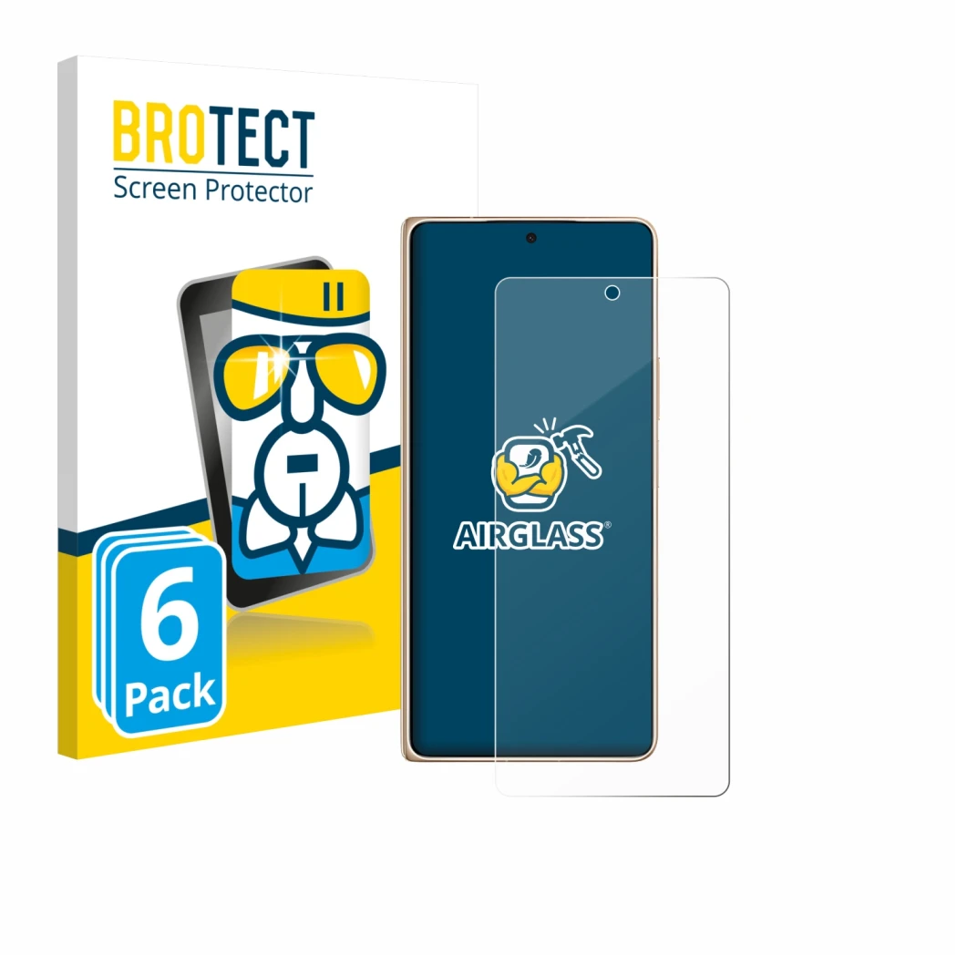 Face avant d’un emballage produit avec le logo de la marque BROTECT. À côté, l’appareil Honor Magic V6 est représenté avec la