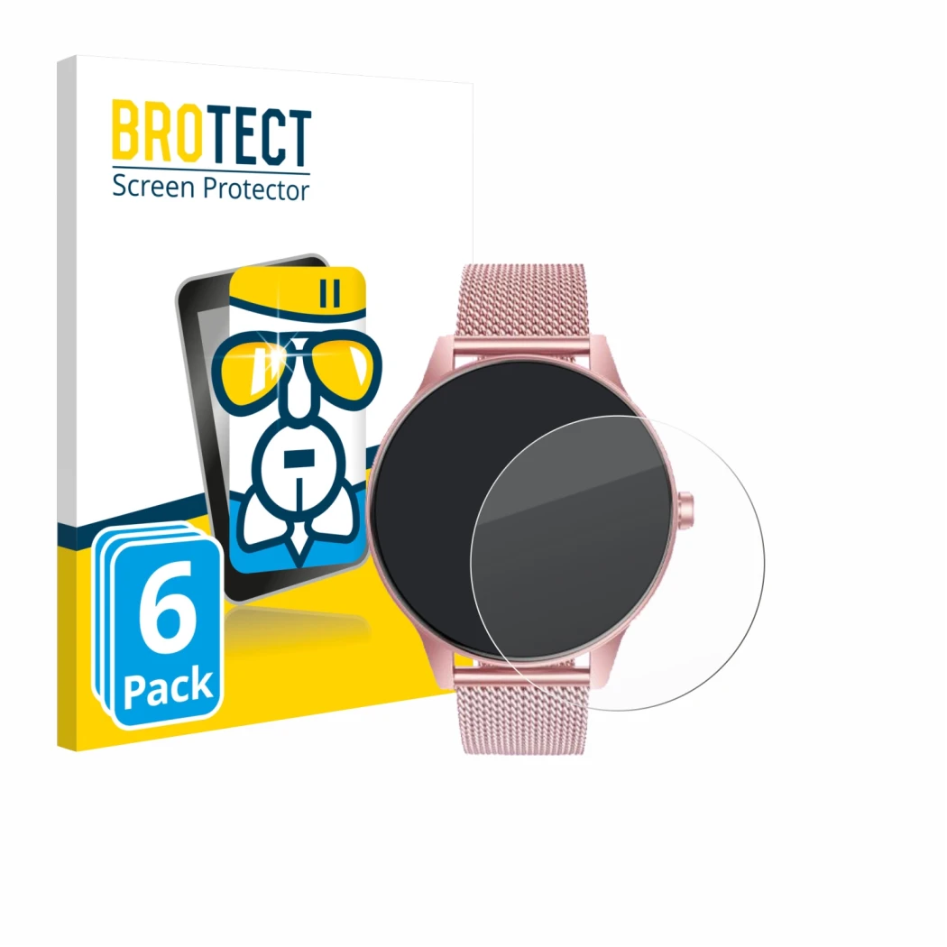 Face avant d’un emballage produit avec le logo de la marque BROTECT. À côté, l’appareil TAOLOON Smartwatch 1.27