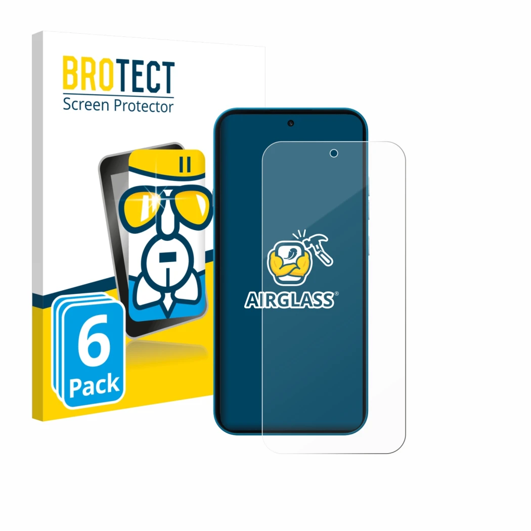 Face avant d’un emballage produit avec le logo de la marque BROTECT. À côté, l’appareil Nothing Phone (4a) est représenté avec