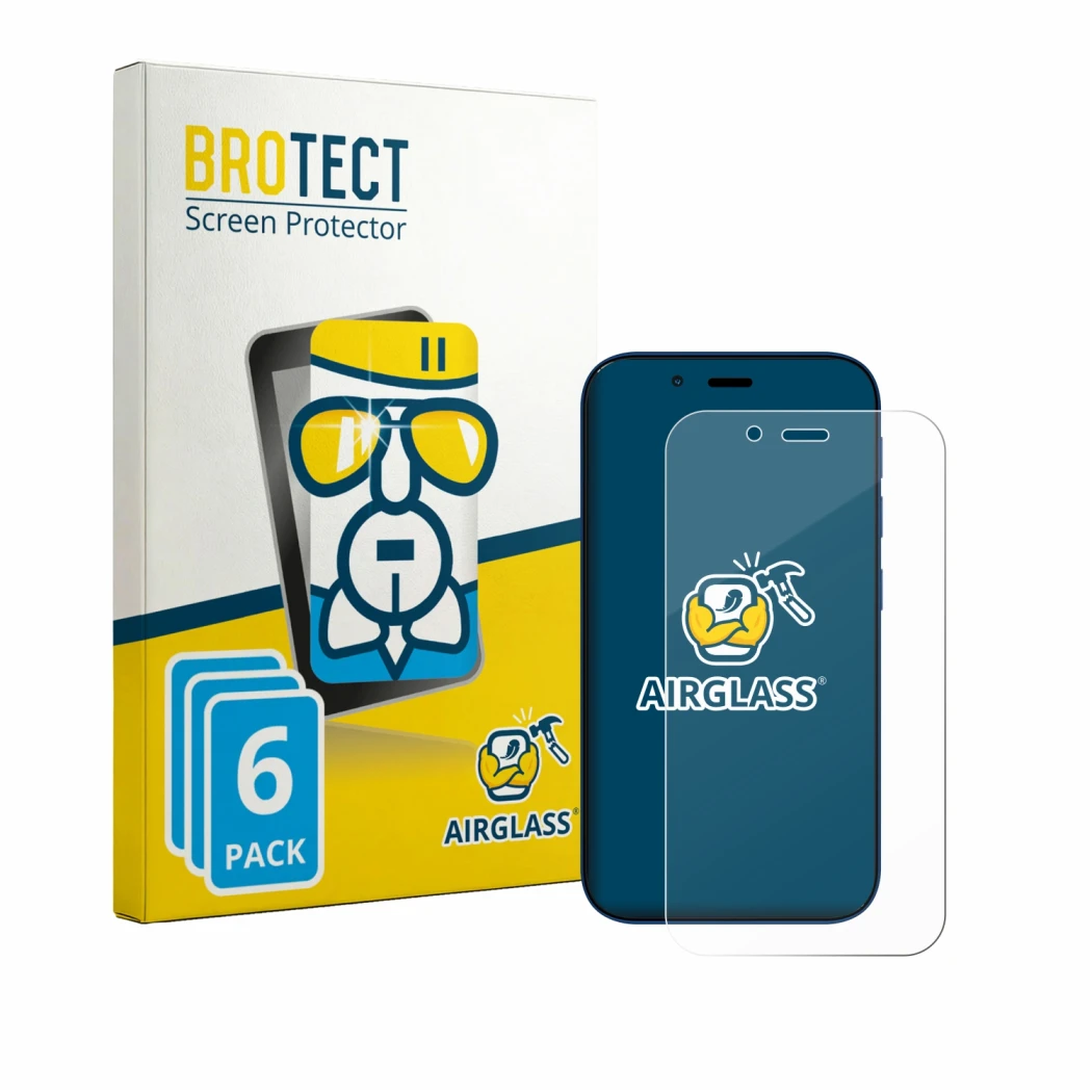 Face avant d’un emballage produit avec le logo de la marque BROTECT. À côté, l’appareil Hisense U964 est représenté avec la pr