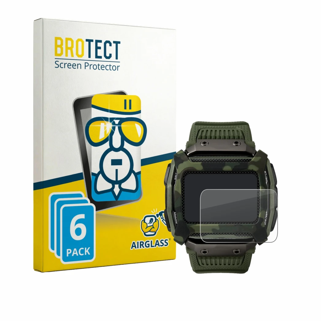 Face avant d’un emballage produit avec le logo de la marque BROTECT. À côté, l’appareil Timex Command Shock est représenté ave