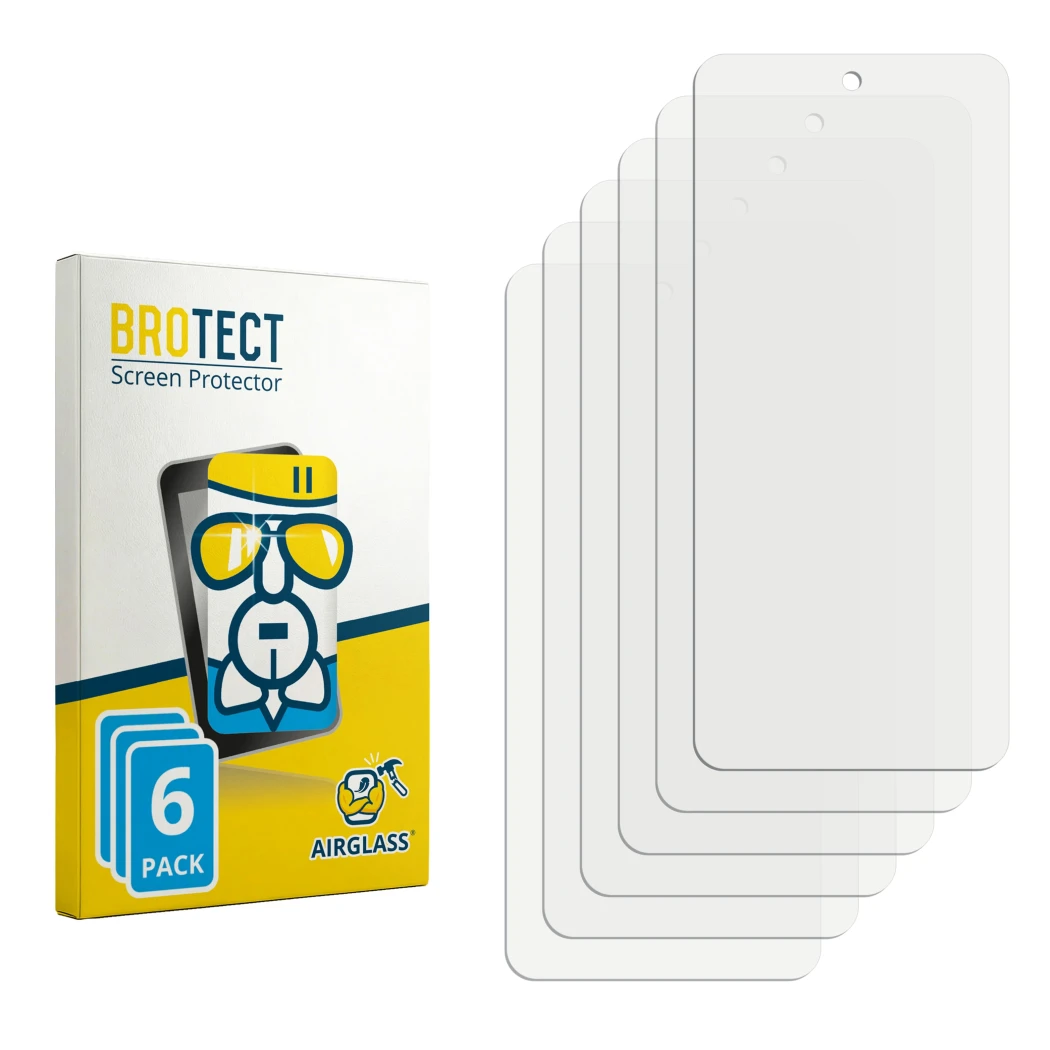 Face avant d’un emballage produit avec le logo de la marque BROTECT. À côté se trouve la protection d’écran correspondante.