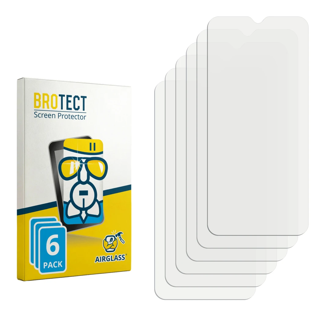 Face avant d’un emballage produit avec le logo de la marque BROTECT. À côté se trouve la protection d’écran correspondante.