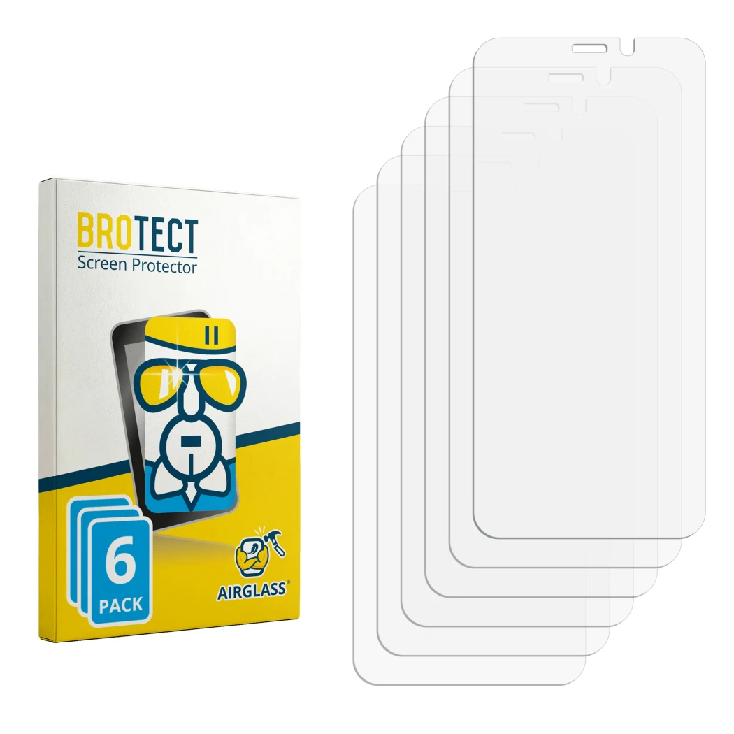 Face avant d’un emballage produit avec le logo de la marque BROTECT. À côté se trouve la protection d’écran correspondante.
