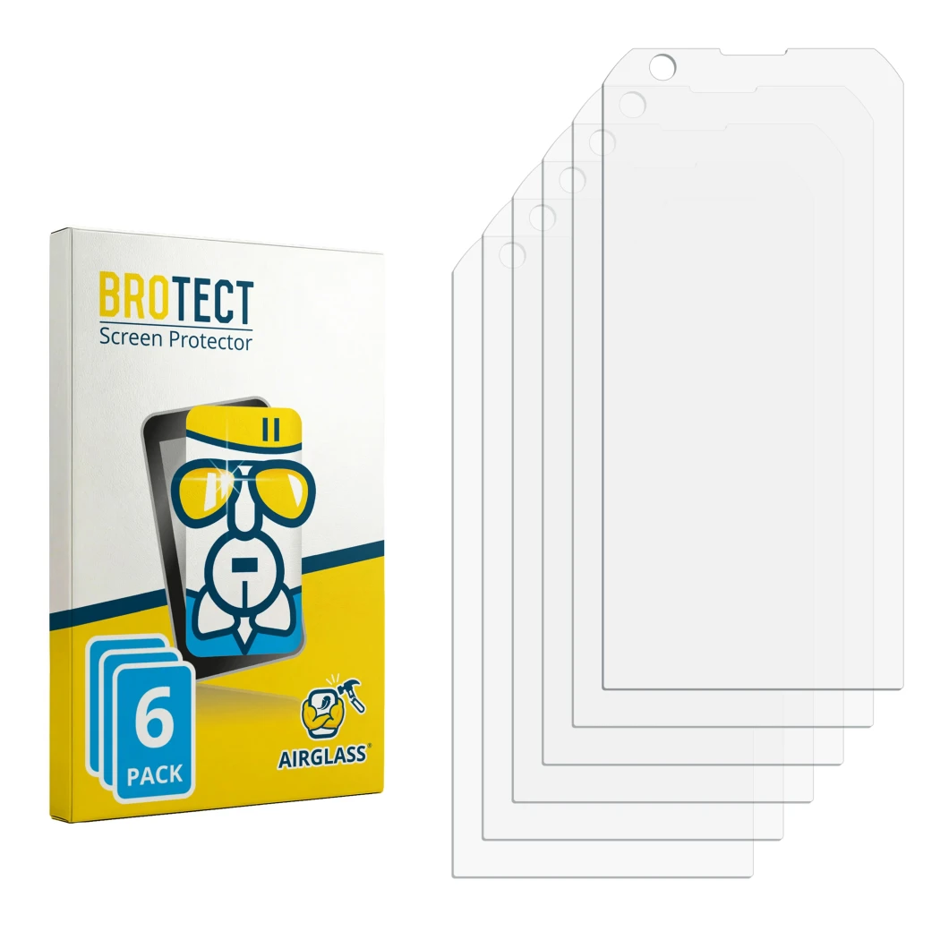Face avant d’un emballage produit avec le logo de la marque BROTECT. À côté se trouve la protection d’écran correspondante.
