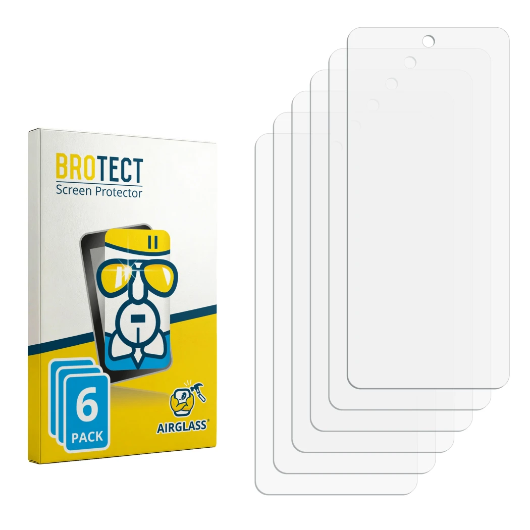 Face avant d’un emballage produit avec le logo de la marque BROTECT. À côté se trouve la protection d’écran correspondante.
