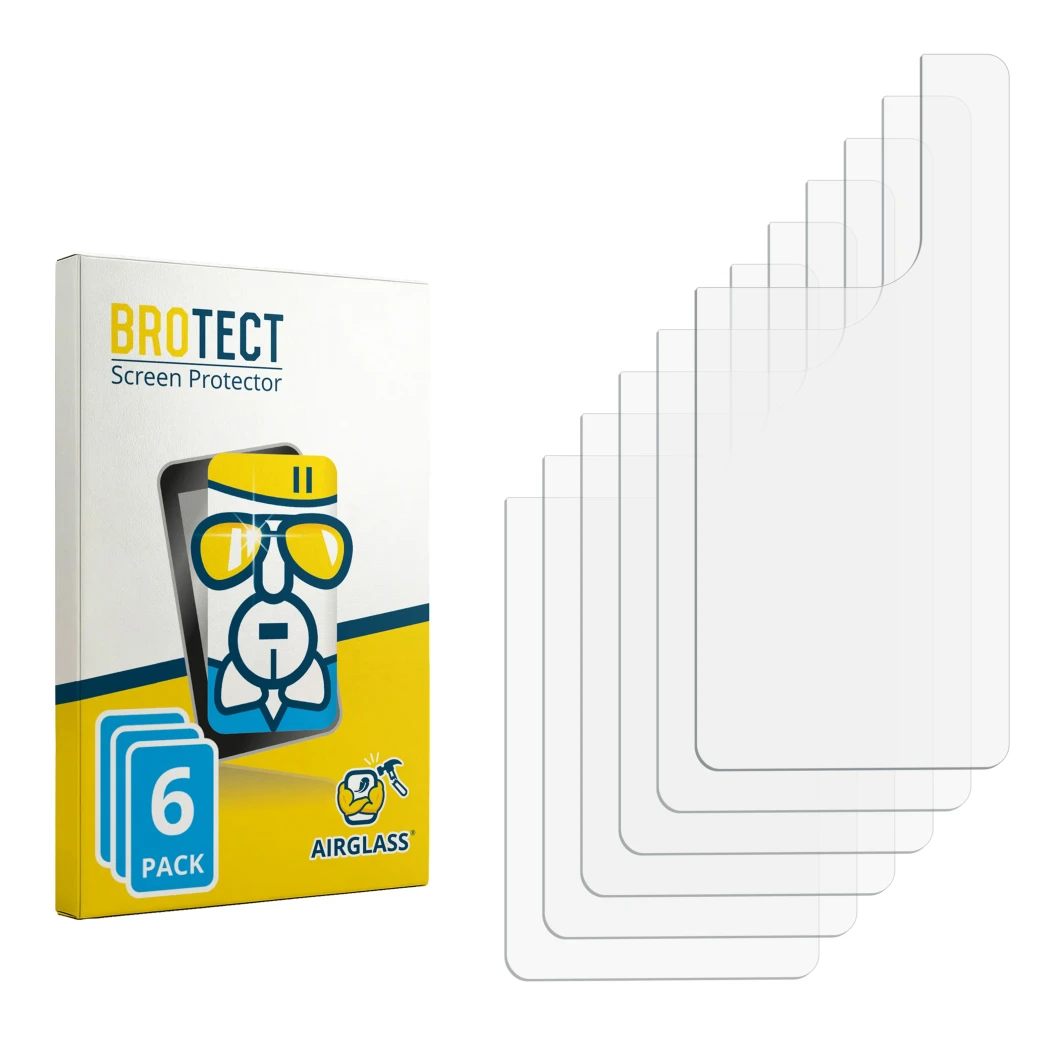 Face avant d’un emballage produit avec le logo de la marque BROTECT. À côté se trouve la protection d’écran correspondante.