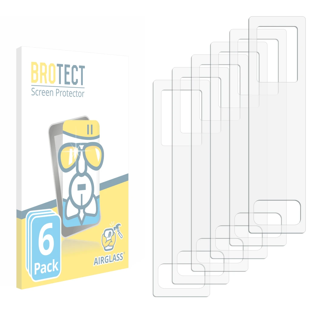 Face avant d’un emballage produit avec le logo de la marque BROTECT. À côté se trouve la protection d’écran correspondante.