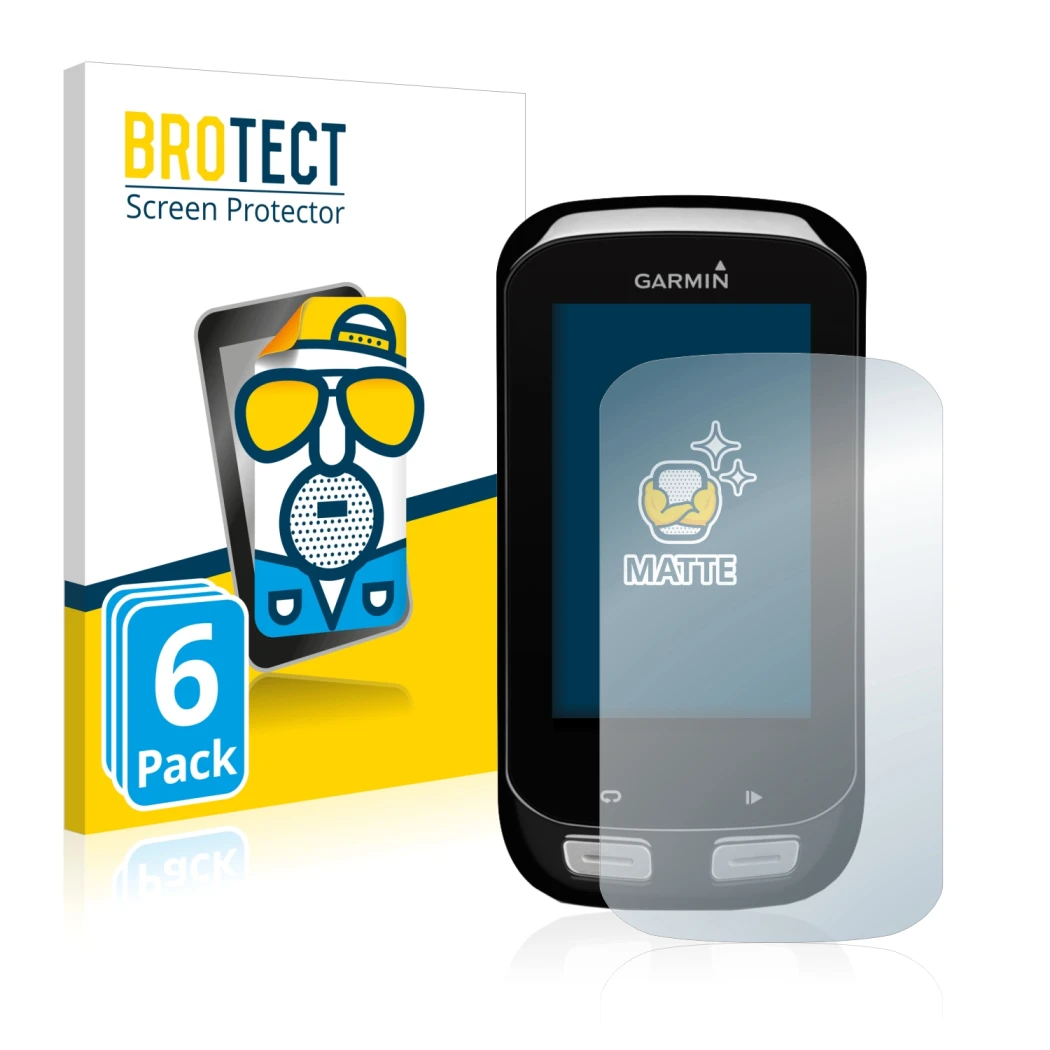 Face avant d’un emballage produit avec le logo de la marque BROTECT. À côté, l’appareil Garmin Edge 1000 est représenté avec l
