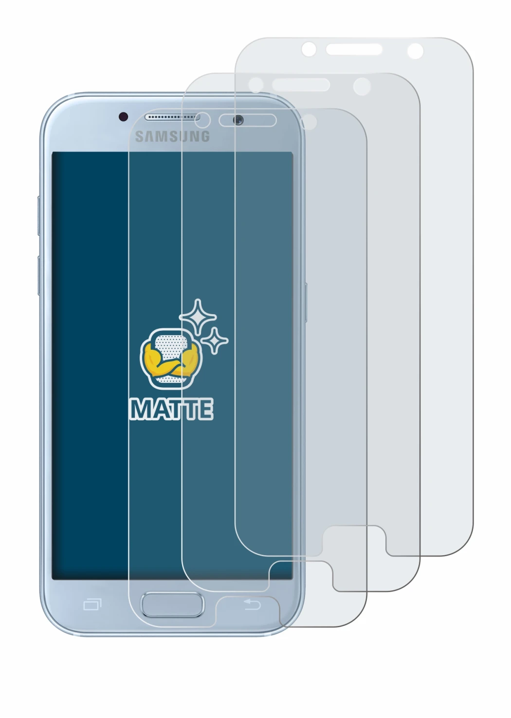 Image de l'appareil Samsung Galaxy A5 2017 avec une grande variété de protections d'écran.