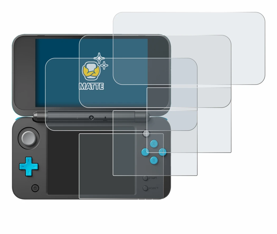 Image de l'appareil New Nintendo 2DS XL avec une grande variété de protections d'écran.