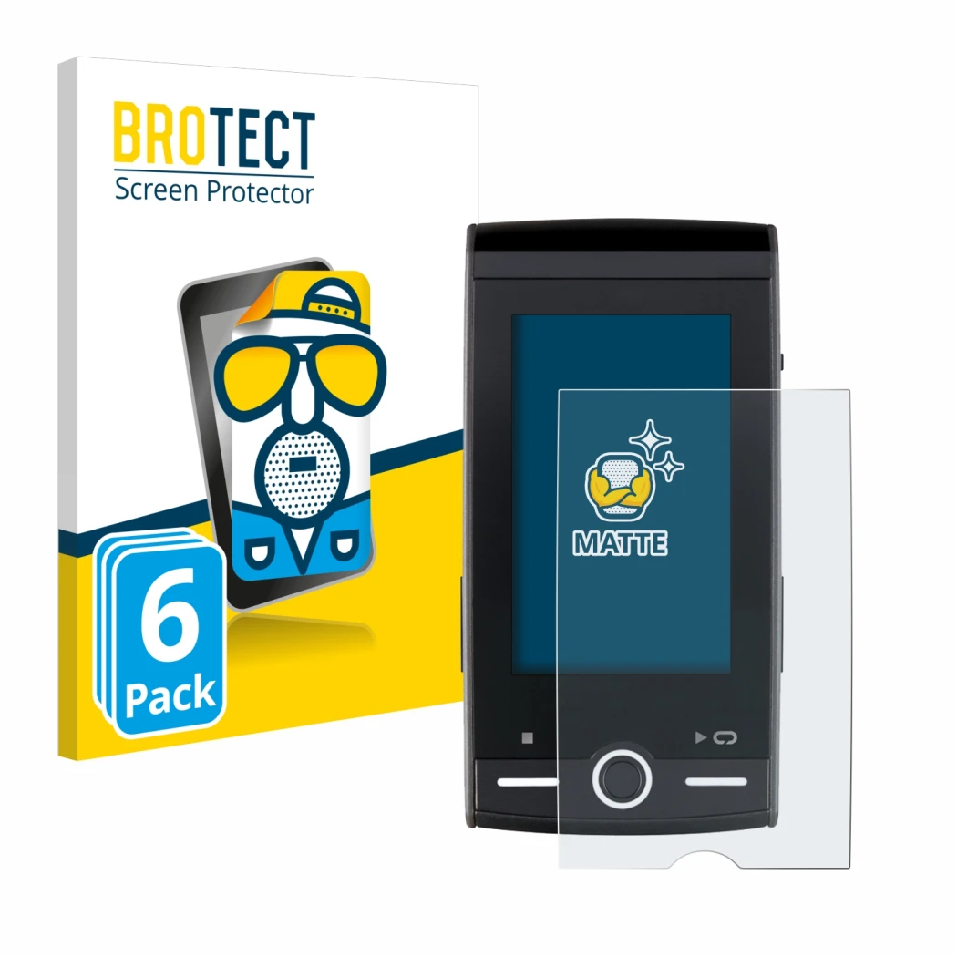 Face avant d’un emballage produit avec le logo de la marque BROTECT. À côté, l’appareil Sigma ROX 12.0 Sport est représenté av