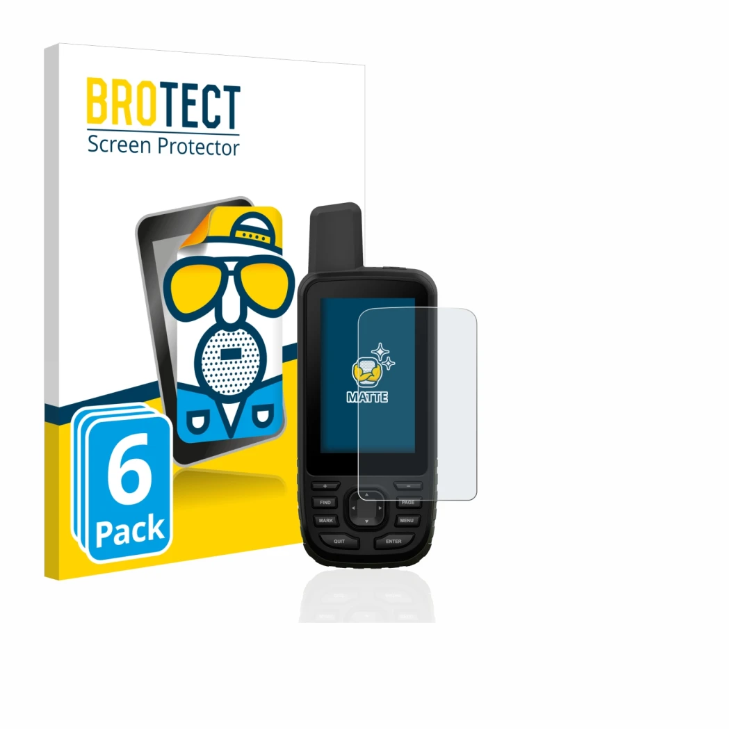 Face avant d’un emballage produit avec le logo de la marque BROTECT. À côté, l’appareil Garmin GPSMAP 66s est représenté avec