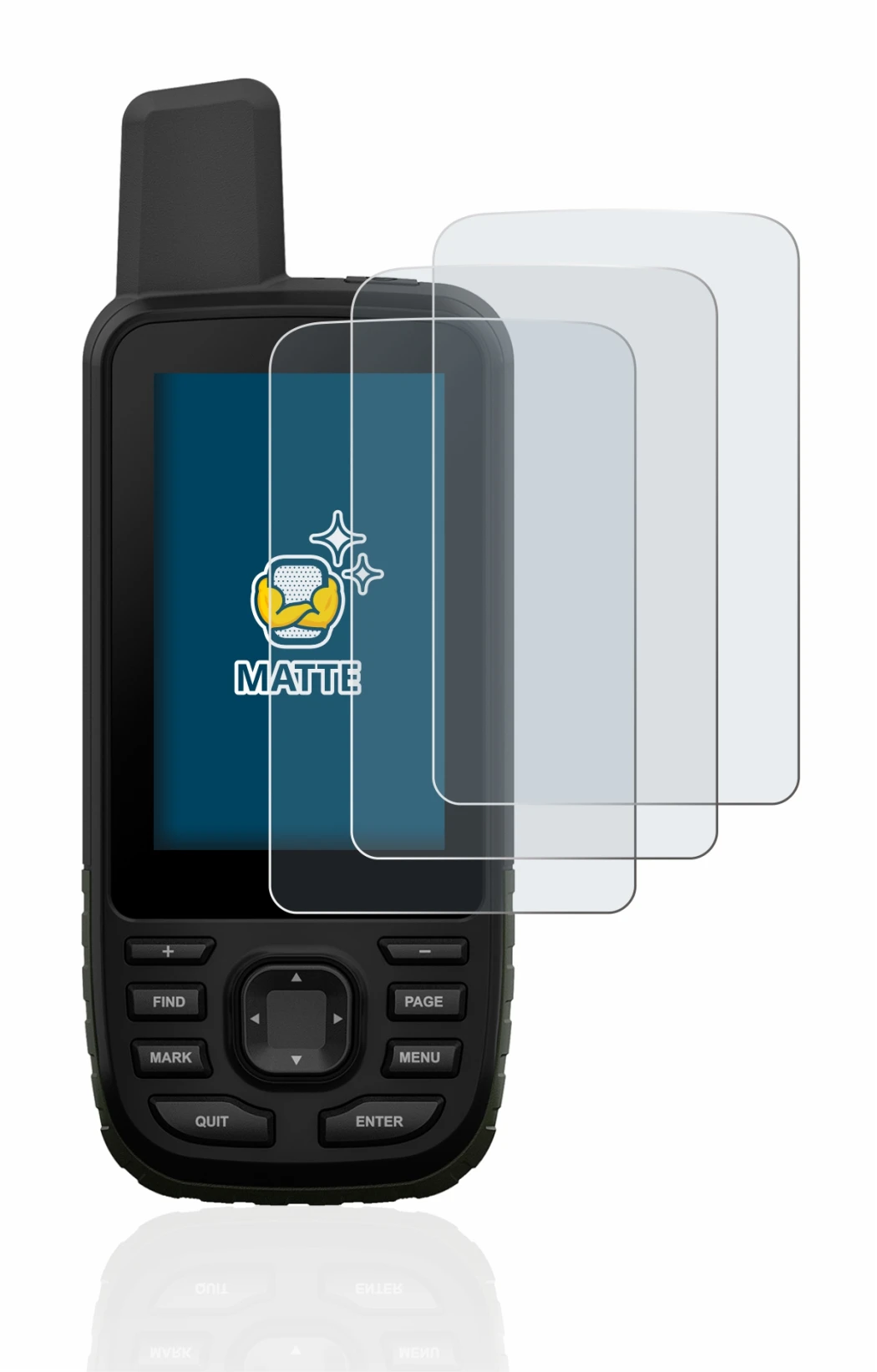 Image de l'appareil Garmin GPSMAP 66s avec une grande variété de protections d'écran.
