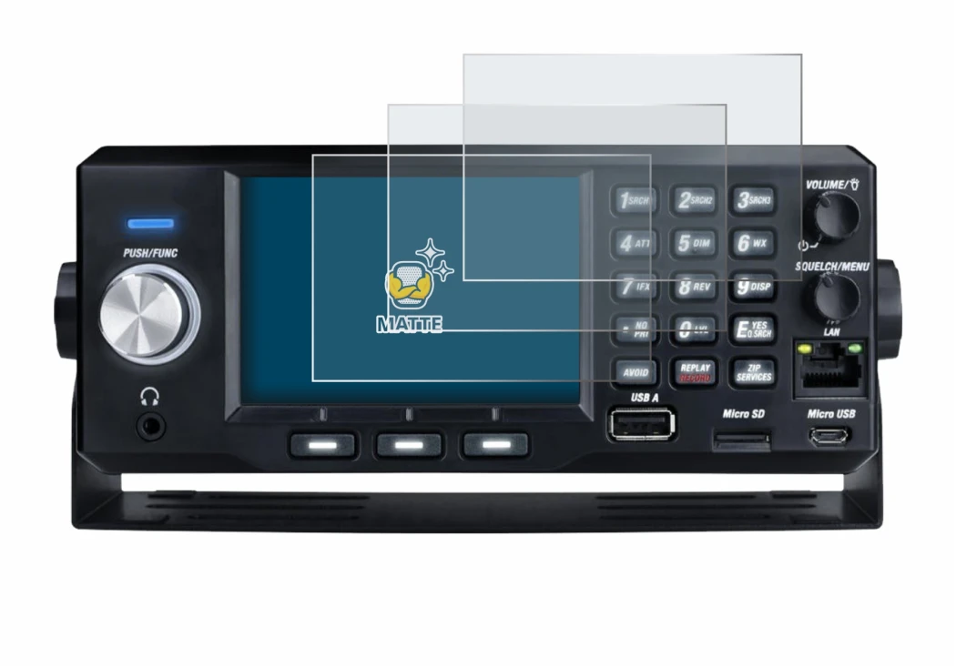 Image de l'appareil Uniden SDS200E avec une grande variété de protections d'écran.