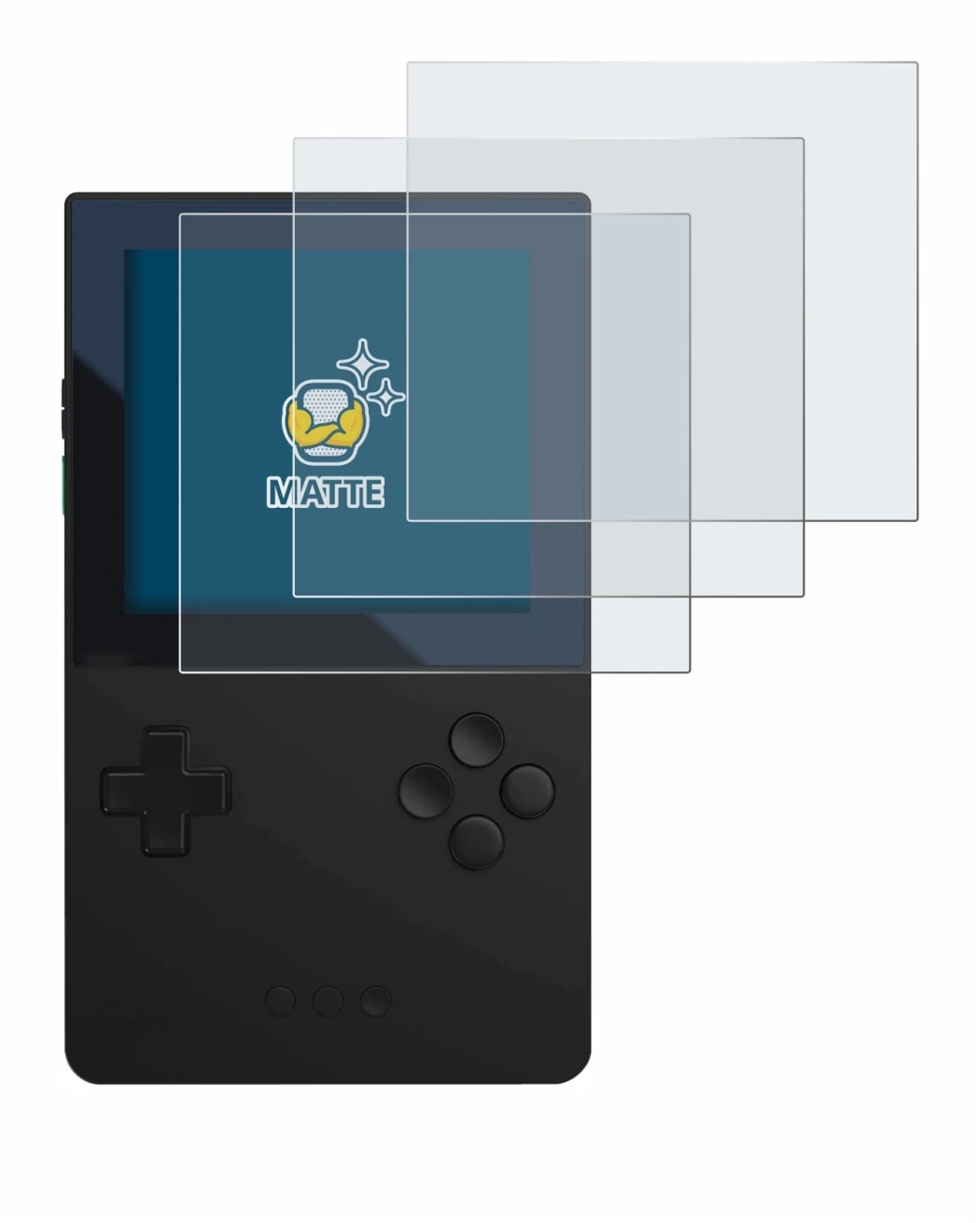 Image de l'appareil Analogue Pocket avec une grande variété de protections d'écran.