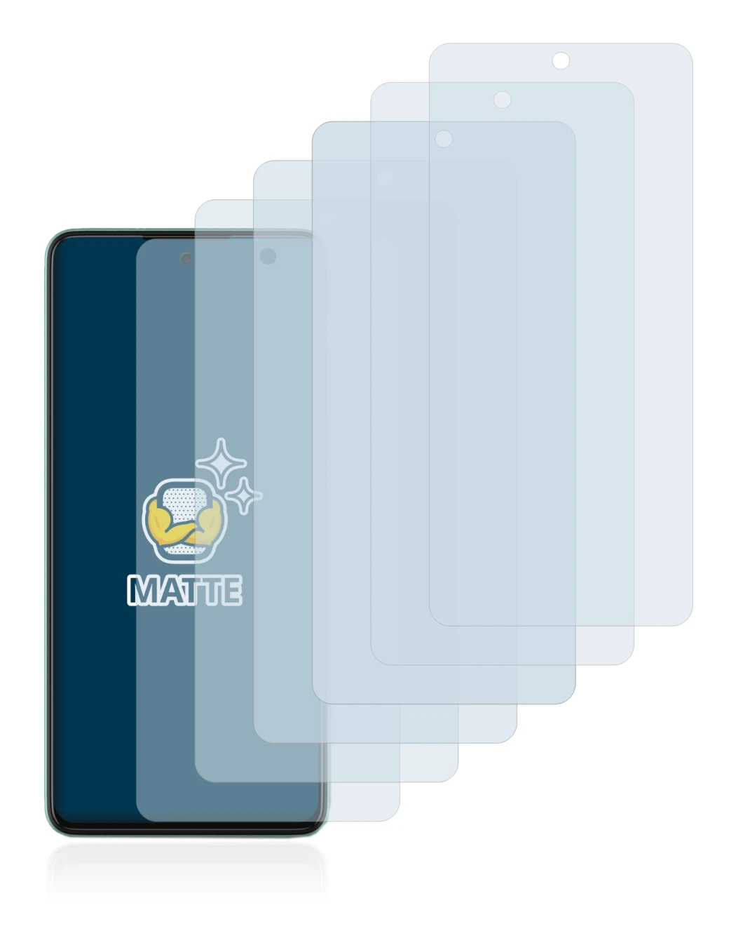 Image de l'appareil Samsung Galaxy A52 avec une grande variété de protections d'écran.