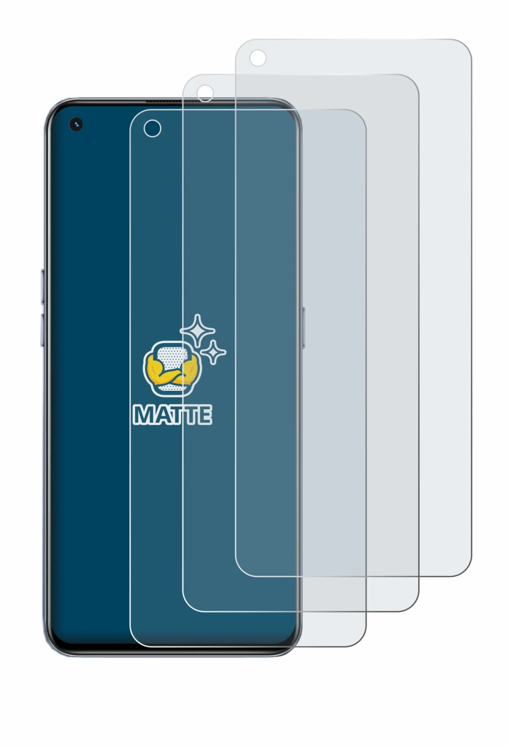 Image de l'appareil realme GT 5G avec une grande variété de protections d'écran.