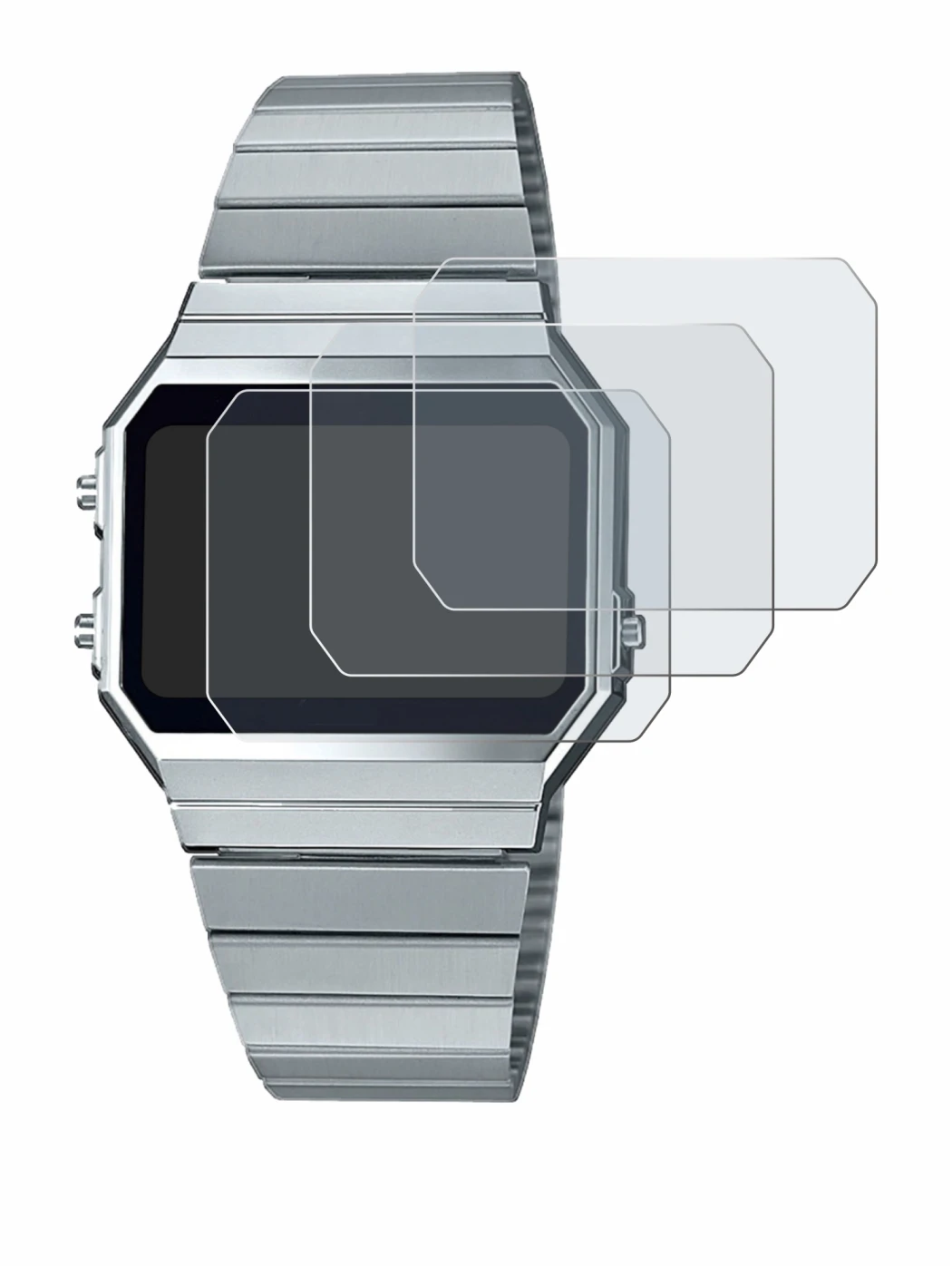 Image de l'appareil Casio A700WE avec une grande variété de protections d'écran.