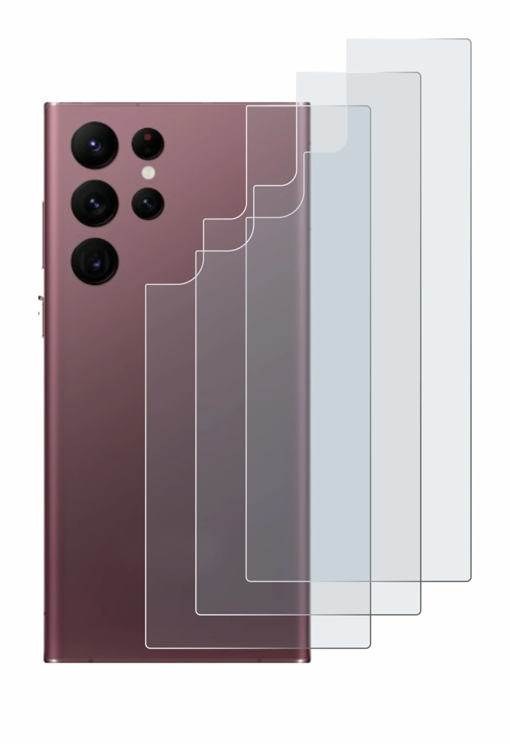 Image de l'appareil Samsung Galaxy S22 Ultra 5G (Arrière) avec une grande variété de protections d'écran.