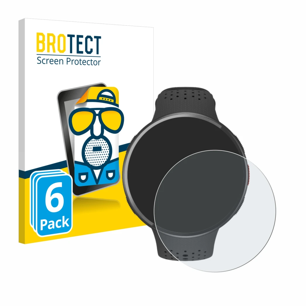 Face avant d’un emballage produit avec le logo de la marque BROTECT. À côté, l’appareil Polar Pacer Pro est représenté avec la