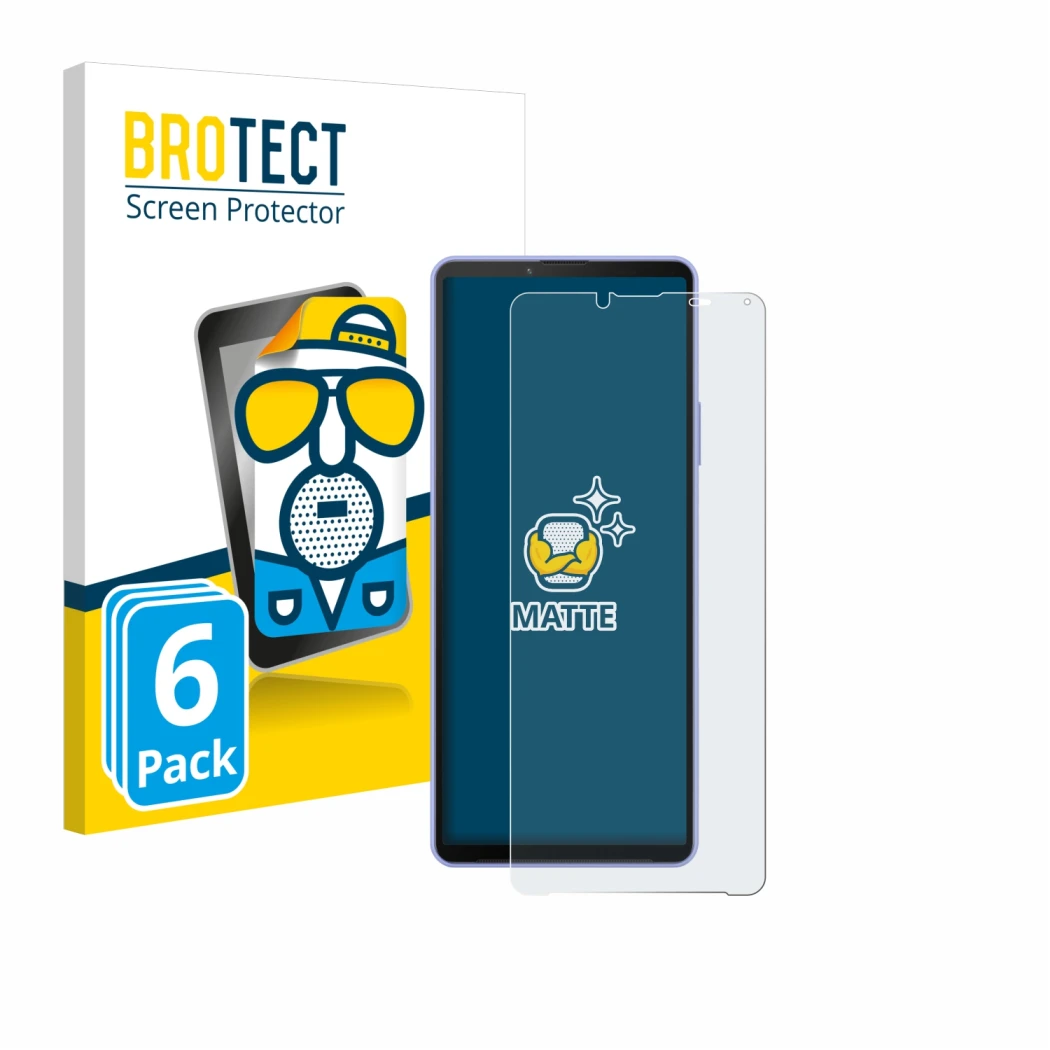 Face avant d’un emballage produit avec le logo de la marque BROTECT. À côté, l’appareil Sony Xperia 10 IV est représenté avec 