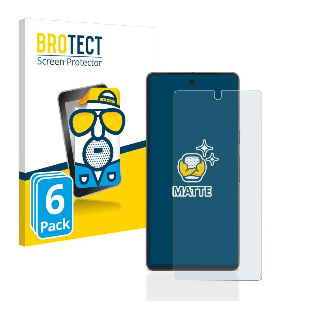 Face avant d’un emballage produit avec le logo de la marque BROTECT. À côté, l’appareil Google Pixel 7 est représenté avec la 