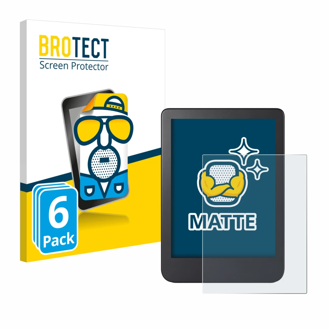 Face avant d’un emballage produit avec le logo de la marque BROTECT. À côté, l’appareil Kobo Clara 2E est représenté avec la p