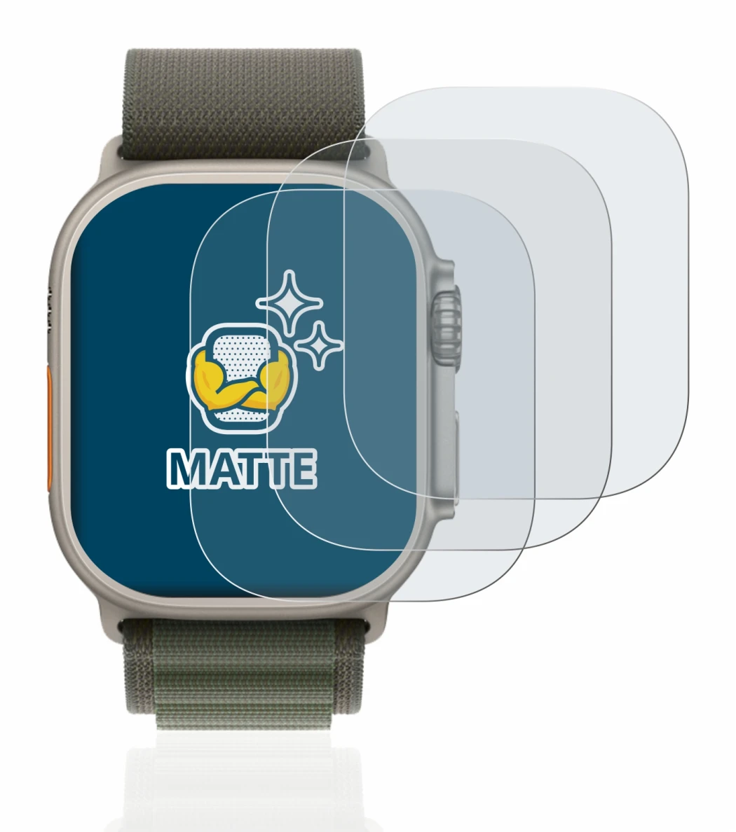 Image de l'appareil Apple Watch Ultra (49 mm) avec une grande variété de protections d'écran.