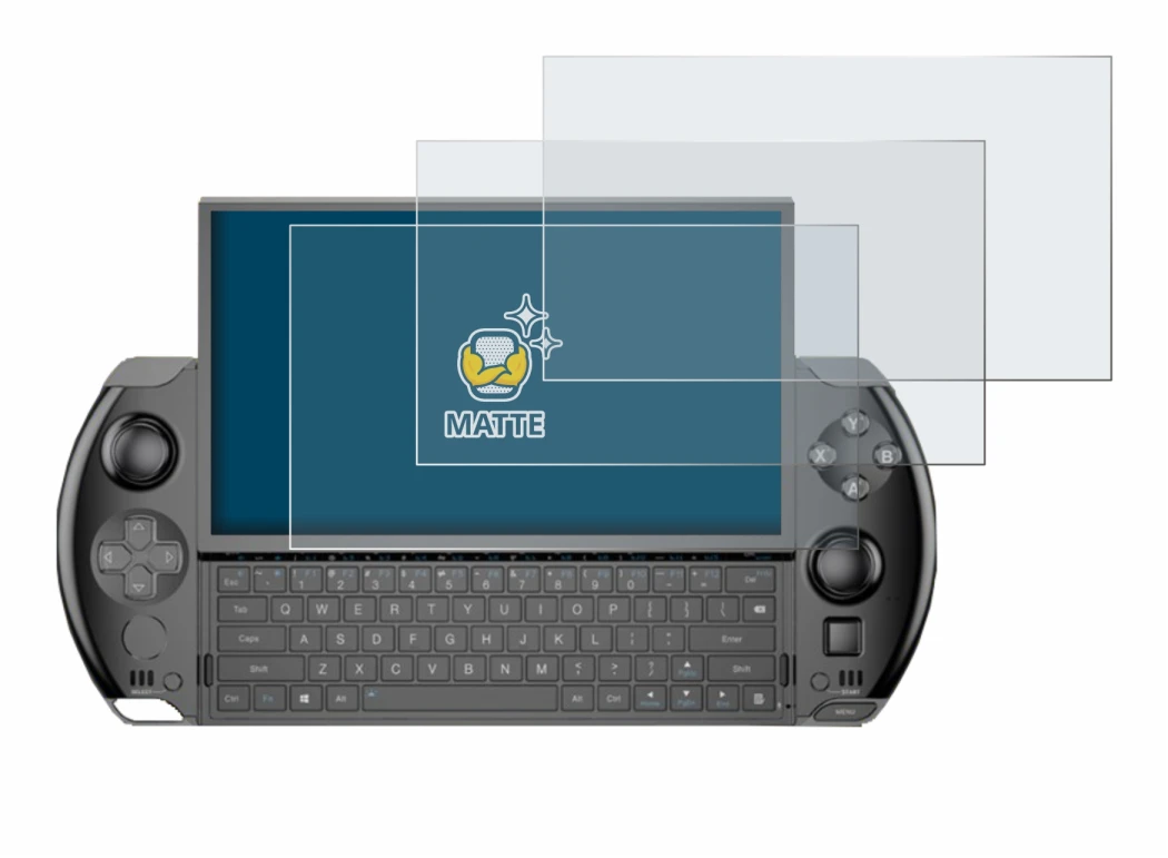 Image de l'appareil GPD Win 4 avec une grande variété de protections d'écran.