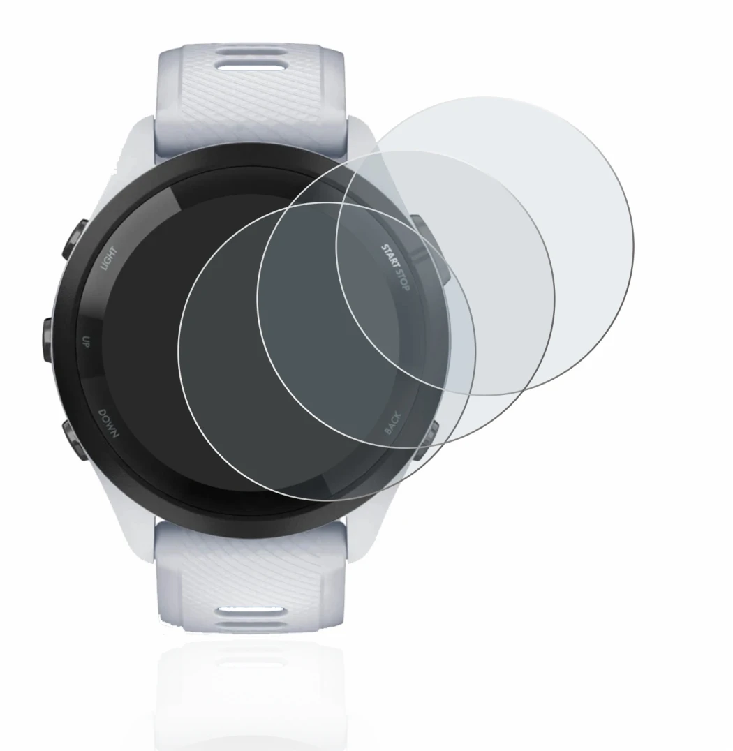 Image de l'appareil Garmin Forerunner 265 (46 mm) avec une grande variété de protections d'écran.