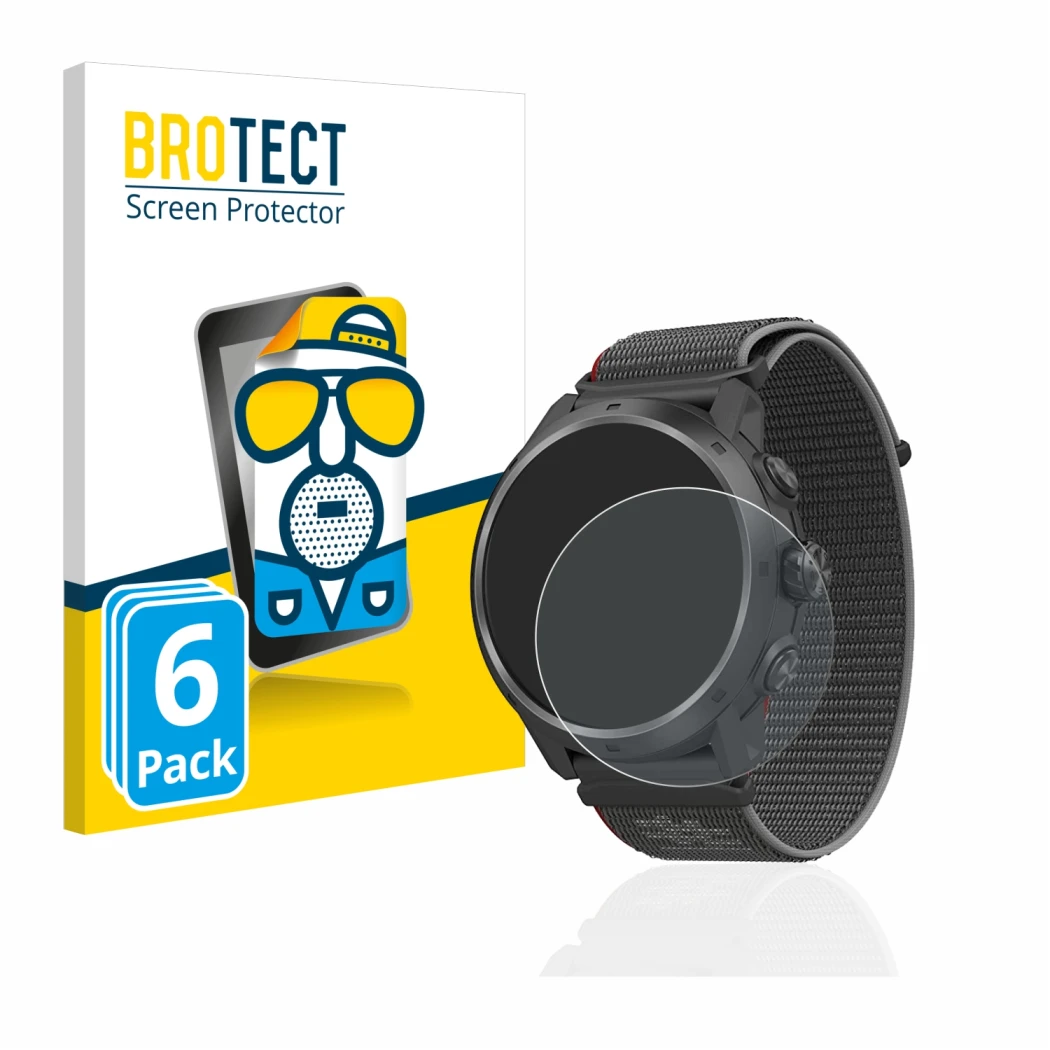 Face avant d’un emballage produit avec le logo de la marque BROTECT. À côté, l’appareil Coros Apex 2 Pro est représenté avec l