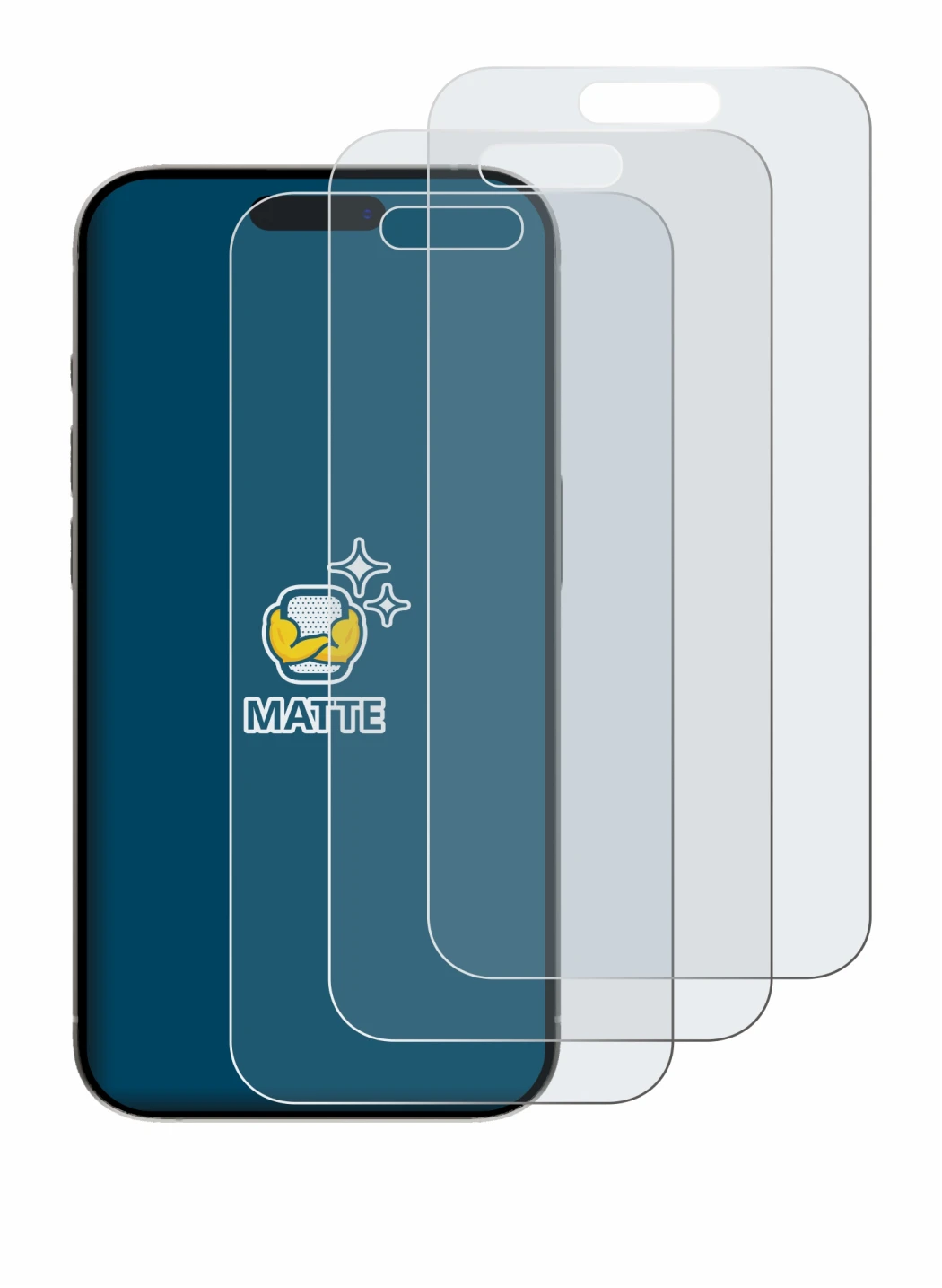 Image de l'appareil Apple iPhone 15 avec une grande variété de protections d'écran.