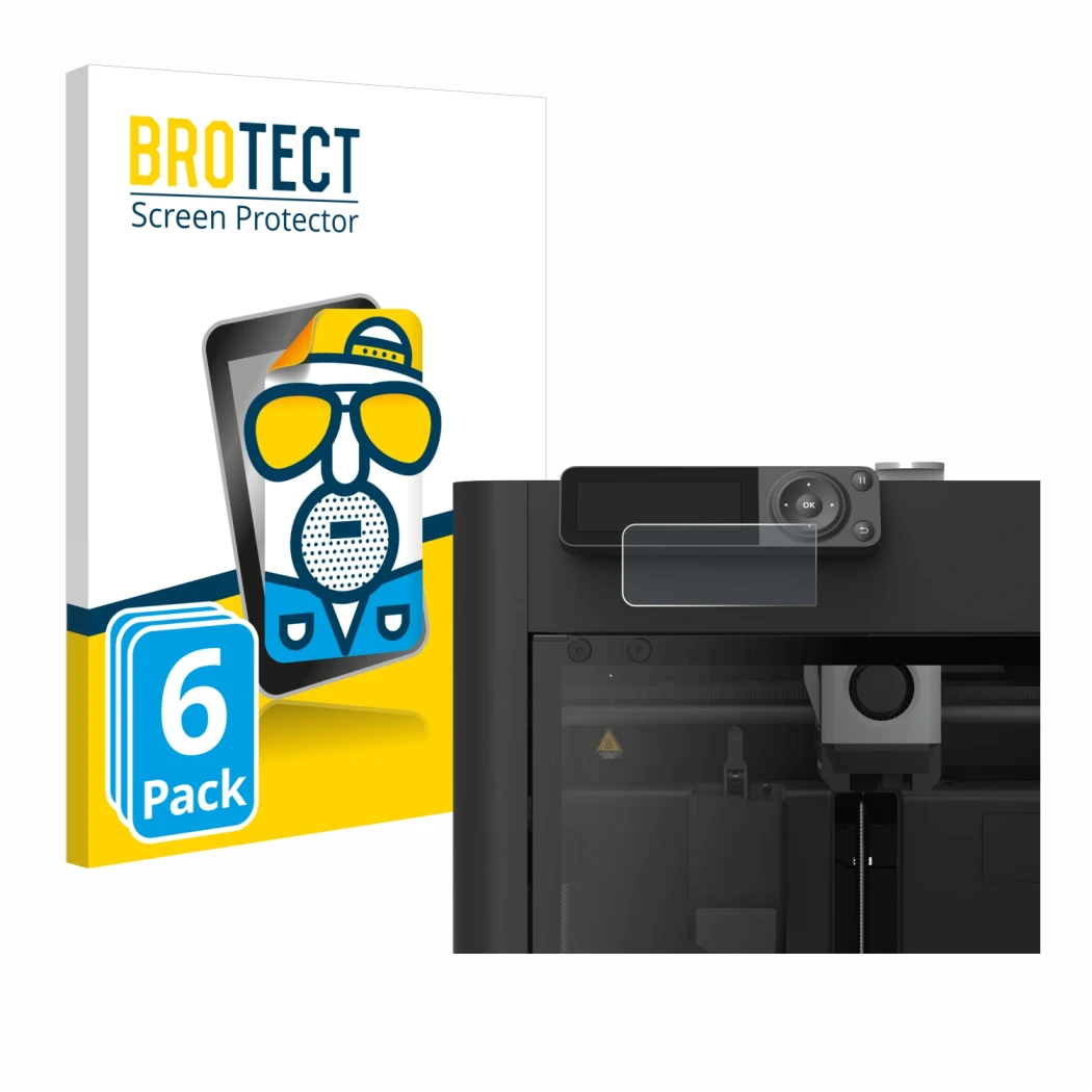 Face avant d’un emballage produit avec le logo de la marque BROTECT. À côté, l’appareil Bambu Lab P1S 3D Printer est représent