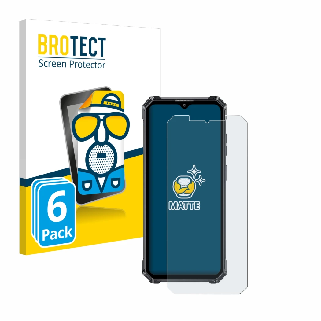 Face avant d’un emballage produit avec le logo de la marque BROTECT. À côté, l’appareil Oukitel WP28 est représenté avec la pr