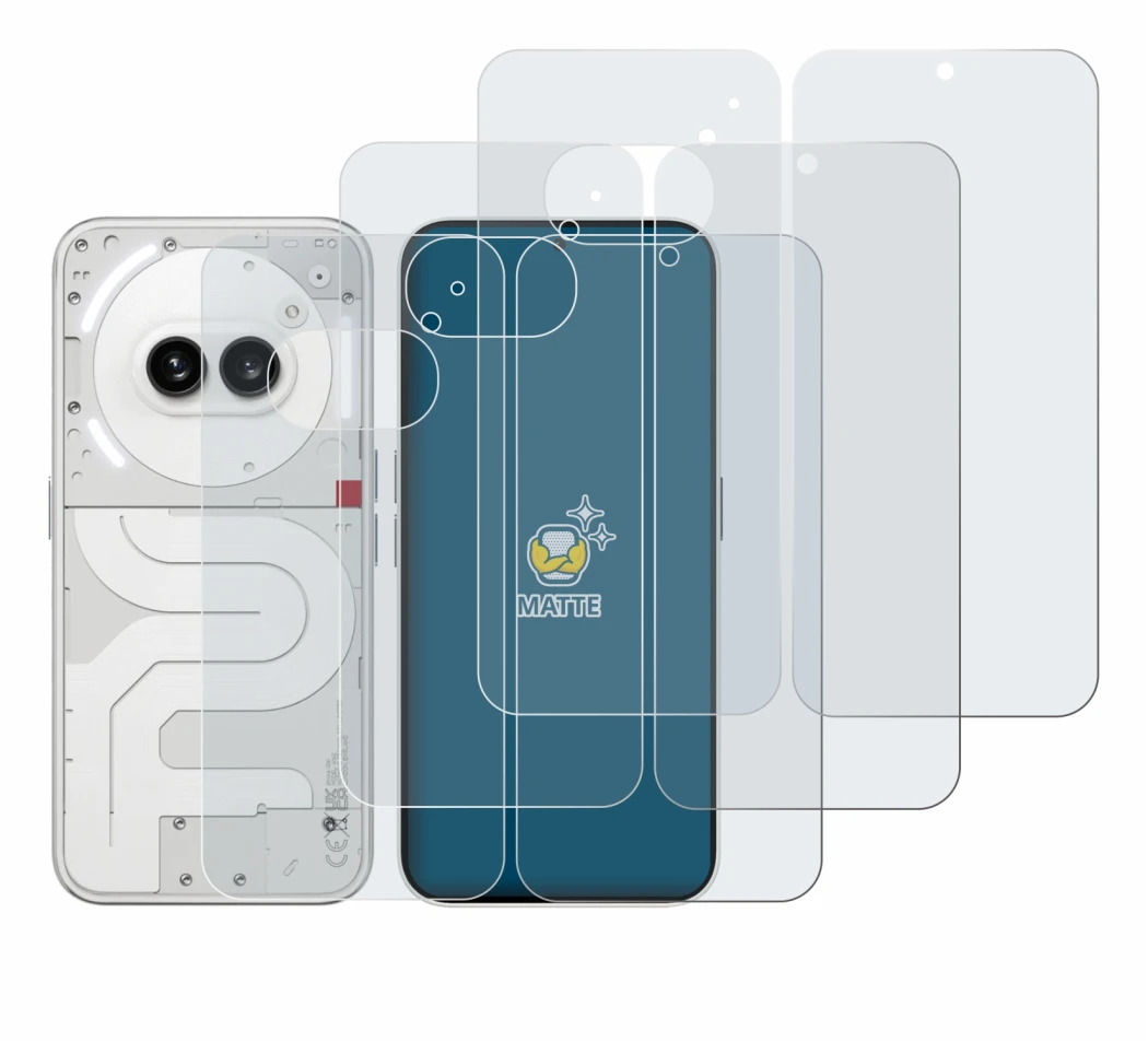 Image de l'appareil Nothing Phone (2a) (Avant+Arrière) avec une grande variété de protections d'écran.