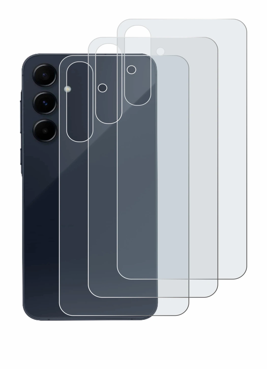 Image de l'appareil Samsung Galaxy A55 5G (Arrière) avec une grande variété de protections d'écran.