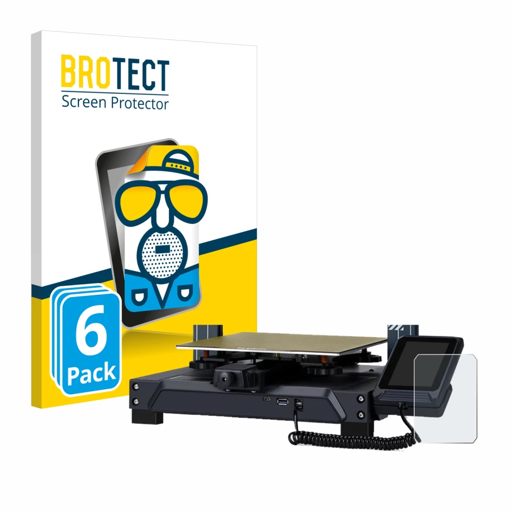 Face avant d’un emballage produit avec le logo de la marque BROTECT. À côté, l’appareil Elegoo Neptun 4 est représenté avec la