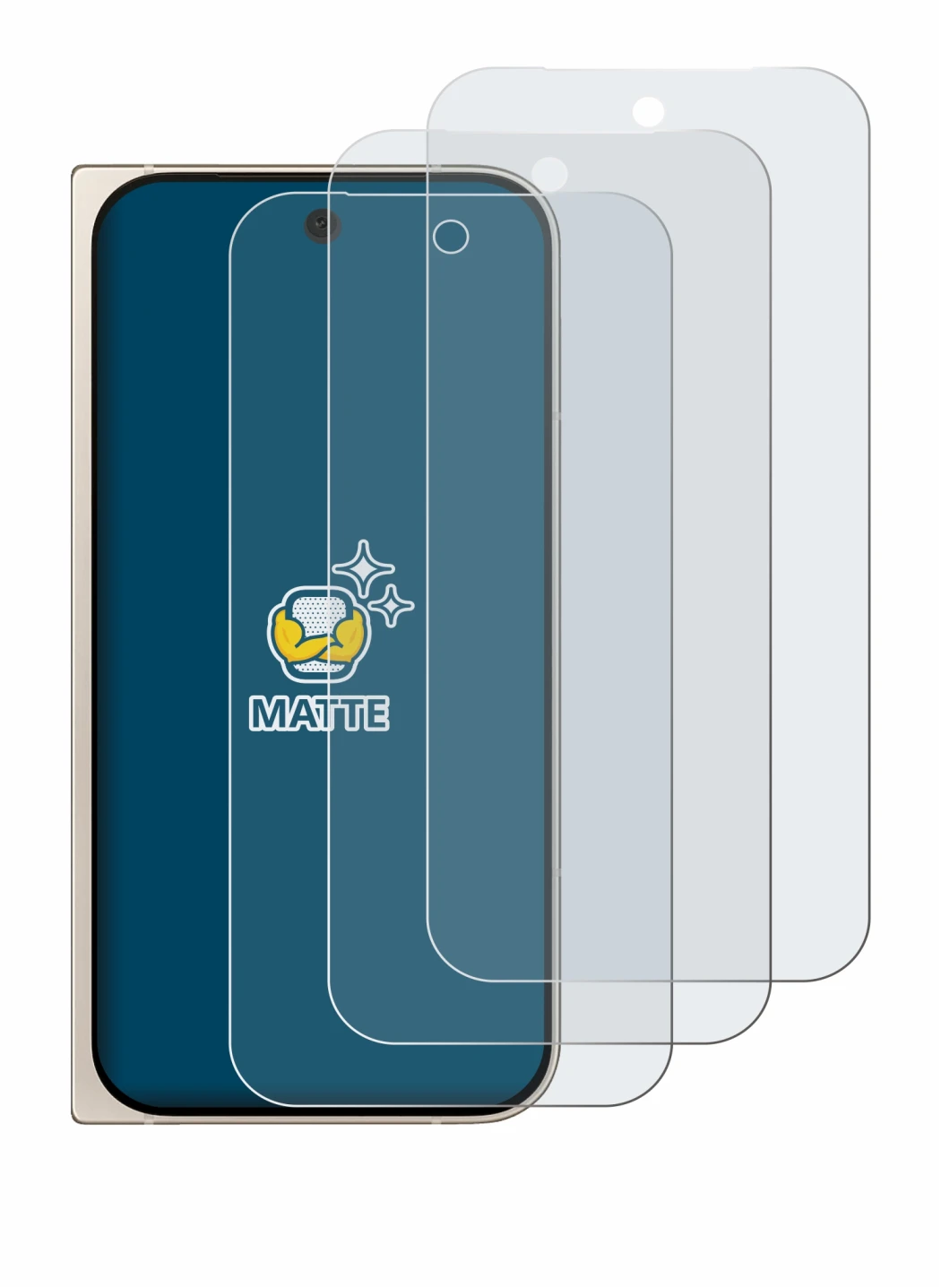 Image de l'appareil Google Pixel 9 Pro Fold avec une grande variété de protections d'écran.
