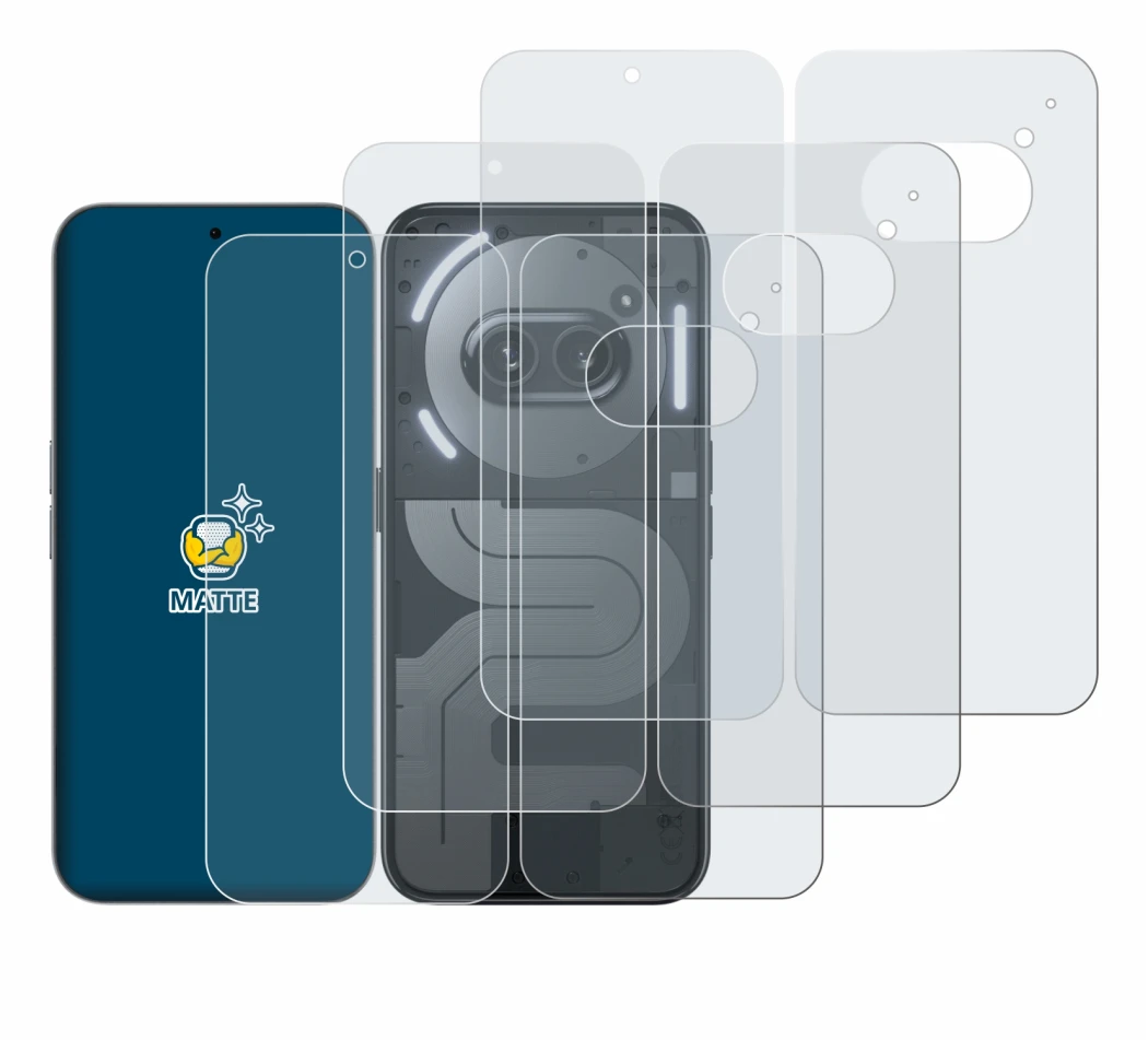 Image de l'appareil Nothing Phone (2a) Plus (Avant+Arrière) avec une grande variété de protections d'écran.